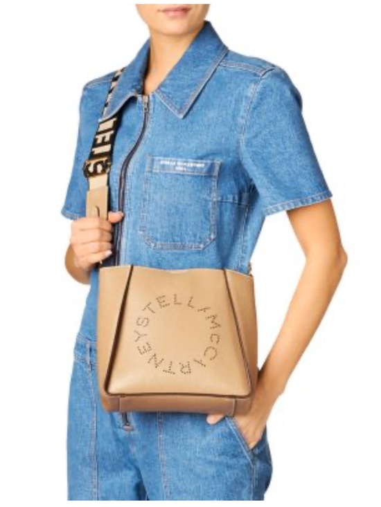 Stella McCartney Handbags - Stella McCartney Tan Beige Logo Perforated Crossbody Bag with Branded Strap